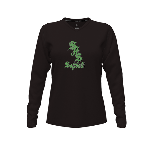 [CUS-DFW-TEES-CMF-VNK-LSL-BLK-FYXS-LOGO2] Decker Comfort T-Shirt (Female Youth XS, Black, V Neck, Logo 2, Long Sleeve)