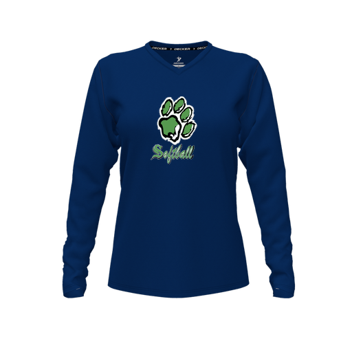 [FTLVPTNV-FYXS-LOGO1] Decker Performance T-Shirt (Female Youth XS, Navy, V Neck, Logo 1, Long Sleeve)