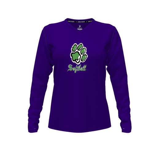 [FTLVPTPP-FYXS-LOGO1] Decker Performance T-Shirt (Female Youth XS, Purple, V Neck, Logo 1, Long Sleeve)