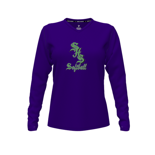 [FTLVPTPP-FYXS-LOGO2] Decker Performance T-Shirt (Female Youth XS, Purple, V Neck, Logo 2, Long Sleeve)